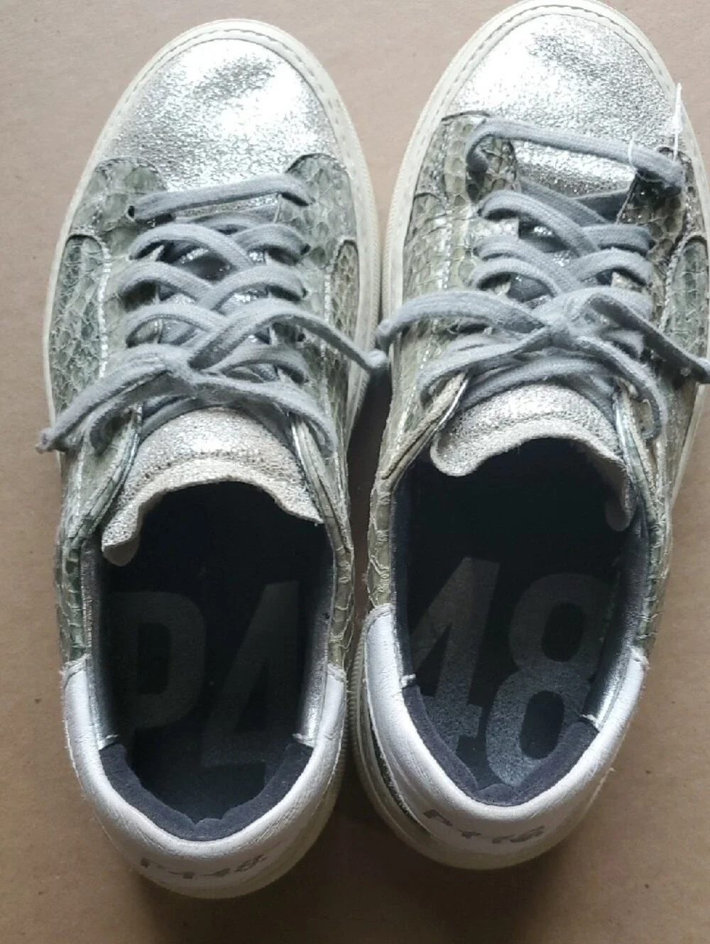 P448 Women's Sneakers in Metallic Silver and Light Crocodile Green 39 (8.5)